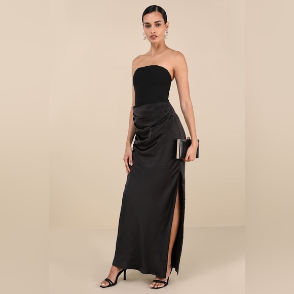 Lulus Mella Black Mixed Media Strapless Maxi Dress - Picture 2 of 6